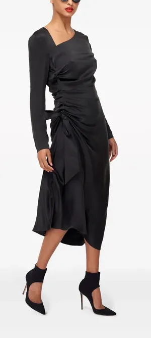 Equipment $550, 100% Silk Annalise Gathered Asymmetric Midi Dress Size 00 thumbnail 1