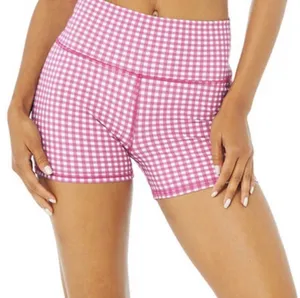Alo Yoga 4” Vapor High Waist Gingham Short Raspberry Sorbet XXS thumbnail 1