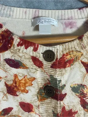 Christopher & Banks Cream Cardigan with Fall Leaf Print Cozy Casual Halloween S thumbnail 3