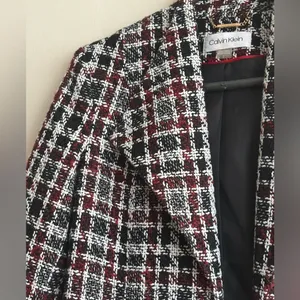 Calvin Klein Women’s Black, White, and Red Plaid Blazer Jacket Size 2 thumbnail 6