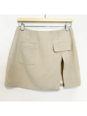 White Fox On‎ The List Skirt Small Beige Faux Cargo Mini Slit Baddie Vegas Party thumbnail 10