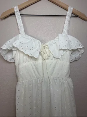 Roberta Vintage 70’s White Cotton Eyelet Lace Tiered Maxi Sundress 7 Cottage thumbnail 15