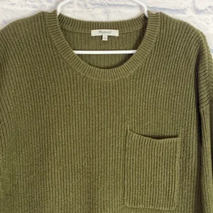 Madewell Thompson olive green pocket pullover sweater thumbnail 3