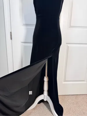 Birdy Grey Black Velvet Maxi Dress S Cowl Neck Slit Dark Romantic Gown Goth thumbnail 5