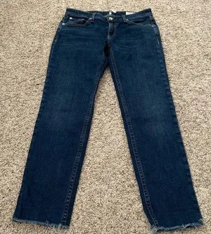 Rag &bone size 25 low rise slim boyfriend dark wash jeans with frayed hem thumbnail 1