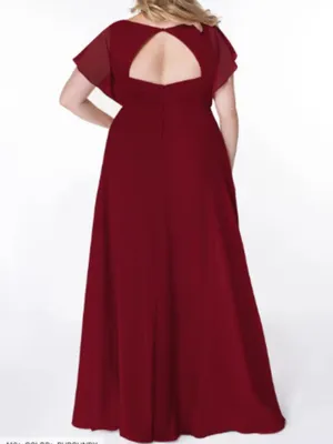 Azazie Women's Rylee Dress Burgundy A-Line Pleated Chiffon Surplice Neck Keyhole thumbnail 2
