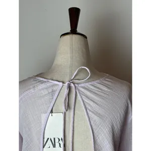 Zara Shirt Women‎ XS Purple Lilac Sheer Raw Seam Detail Tie Neck Open Back Top thumbnail 8