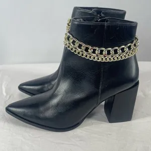 Steve Madden Perlina Bootie Leather Gold Chain‎ Boot in Black Size 8.5 thumbnail 3