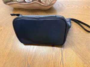 Black Nylon Travel Makeup Cosmetic Toiletry Bag Gold Initial A Wristlet 12.5” thumbnail 8