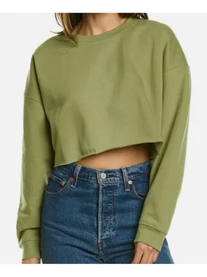 WeWoreWhat Womens Cropped Olive Green Sweatshirt Size Small thumbnail 1