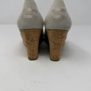 TOMS Canvas Peep Toe Wedge Sandal Oatmeal Natural Cork Heel Women Size 9 thumbnail 3