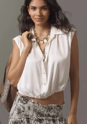 By Anthropologie Cinched Buttondown Blouse thumbnail 1