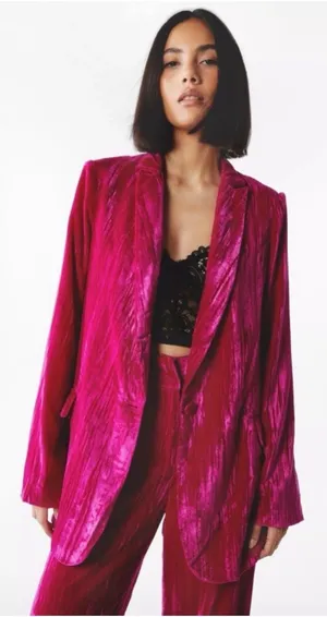 Nasty Gal Fuchsia Crushed Velvet Oversized Blazer - Pink thumbnail 1