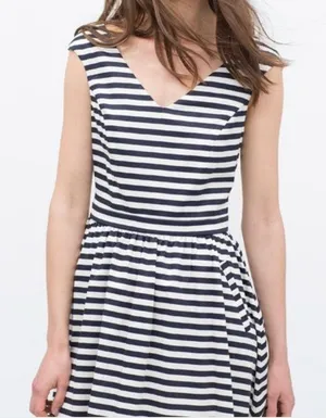 Zara V-Neck Fit and Flare Striped Skater Dress‎ XS thumbnail 1