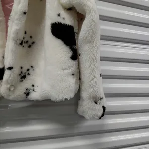 Juicy Couture Women’s Spotted Faux Fur Jacket White Black Cow Print Large Coat thumbnail 7