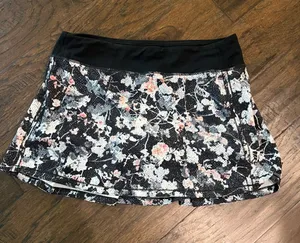 lululemon athletica Black Floral Mini Skort with Pink and Gray Blossoms 8 thumbnail 1