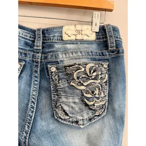 Miss Me Signature Skinny Jeans Womens 30 Blue Distressed Embellished Lace Pocket thumbnail 5