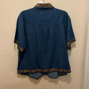 Vintage Blue Denim Shirt with Leopard and zebra Trim • Jean shirt • Jean jacket thumbnail 3