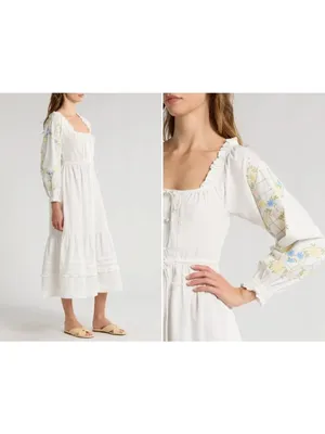 Damson Madder Junia Midi Dress in Embroidered 6 New Floral Cotton thumbnail 12