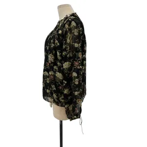 Aritzia Wilfred Long Sleeve Floral Print Chiffon‎ Blouse Black Green Size Medium thumbnail 8