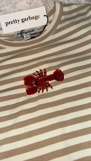 Pretty Garbage Lobster Striped Baby Tee Tan thumbnail 2
