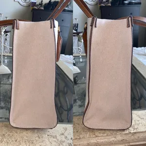 Tory Burch Bag Blake Canvas Jumbo Tote Leather Natural Classic Cuoio GUC thumbnail 6