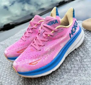 Hoka One One Clifton 9 Pink Running Shoes with White Diagonal Stripes #running #athletic women size 7.5 ( new no box) thumbnail 1