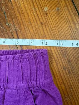 LOFT Bright Purple Elastic Waist Linen Blend Joggers Button Front XS thumbnail 3
