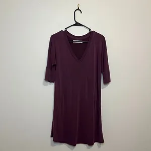 Abercrombie Fitch Plum V Neck 3/4 Sleeve‎ Shift Dress Womens Size Small thumbnail 2