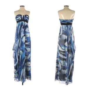 BCBGMAXAZRIA Blue Black Watercolor Silk Strapless Maxi Dress Sz 4 thumbnail 2