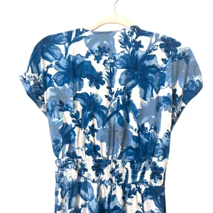 ZARA Floral Tie Front Linen Blend Jumpsuit Blue Small‎ thumbnail 5