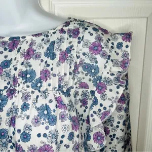 Modcloth Floral Prairie Doll Mini Dress Ruffle Shoulder Purple Blue M NWT thumbnail 7