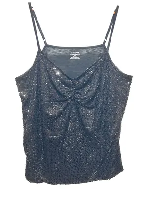 Lane Bryant Women Cami Top 26/28 Black Sequin Drape Front Party‎ Y2K Disco Glam thumbnail 1
