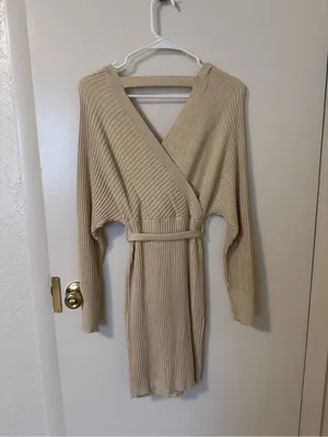 Windsor Ribbed Knit Tie-Front Mini Sweater Dress Size L thumbnail 4