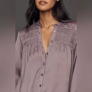 Pilcro by Anthropologie Silly Smocked Button Down Shirt Size XSP thumbnail 3