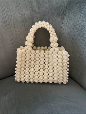 Pearl Beaded Mini Tote - Cream thumbnail 4