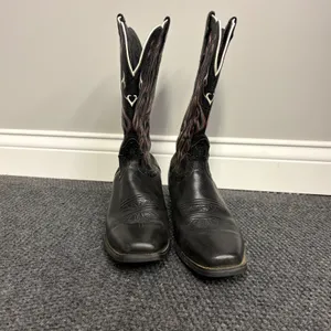 Justin womens Black Leather Western Cowboy Boots Embroidered L2910 Size 10 B thumbnail 10