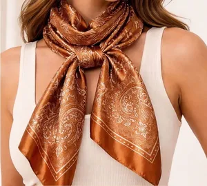 Bundle of 2 Satin Bandana Scarves | Brown & Sage | 100% Polyester thumbnail 1