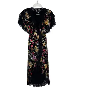 Alice + Olivia Adele Floral Wrap Midi Dress with Lace Trim Black Size 2 thumbnail 9