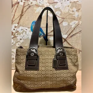Coach Soho Tote/Shoulder Bag Jacquard Signature Brown Suede - Vintage thumbnail 3