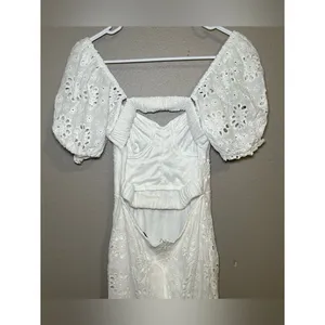 Lulu’s White Eyelet Puff Sleeve Cottagecore Midi Dress Women’s Size XS thumbnail 8