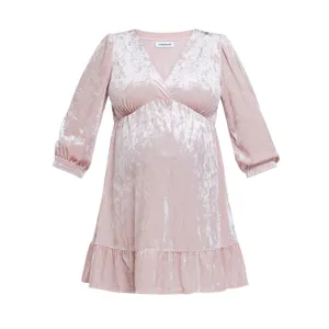 Motherhood Maternity Crushed Velvet Empire Waist Dress Lotus Pink‎ Boho XL New thumbnail 5