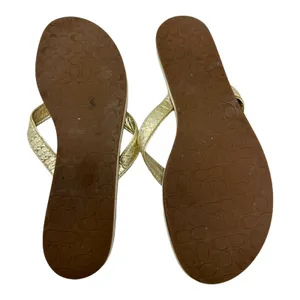 Coach Gold Leather Thong Sandals Signature Logo Flip Flops Size 8.5 thumbnail 8