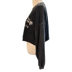 Garage Cropped New York City Sweatshirt Black Washed Graphic Pullover Size L thumbnail 4