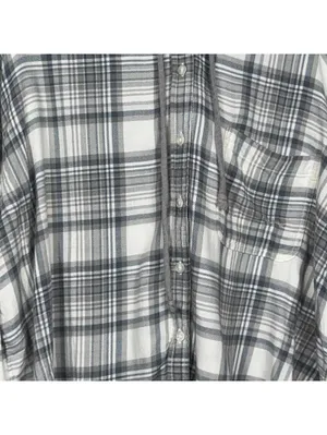 American Eagle Hooded Flannel Shirt - Gray Plaid, Size L thumbnail 2