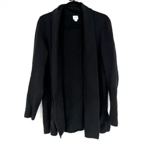 J.Crew Chelsea Cardigan Womens Large Black Open Front Knit Longline Sweater thumbnail 3
