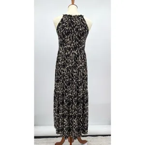 NA-KD Halter Animal Print Maxi Dress Black Tan Leopard Viscose Flowy Boho Size 4 thumbnail 2