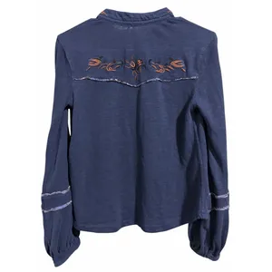 Free People Sundance Kid Embroidered Western Henley Top Navy Women's‎ Size XS thumbnail 2