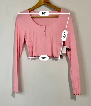 BP. Women’s Scoop Neck Waffle Knit Cropped Henley Long Sleeve Pink Candy NWT thumbnail 8