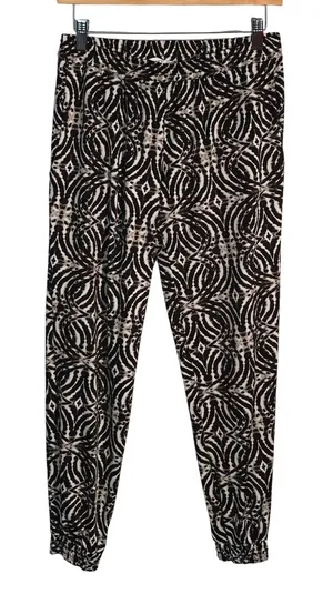Veronica M Black White Abstract Print Jogger Pants Women's Size S Elastic‎ Waist thumbnail 1